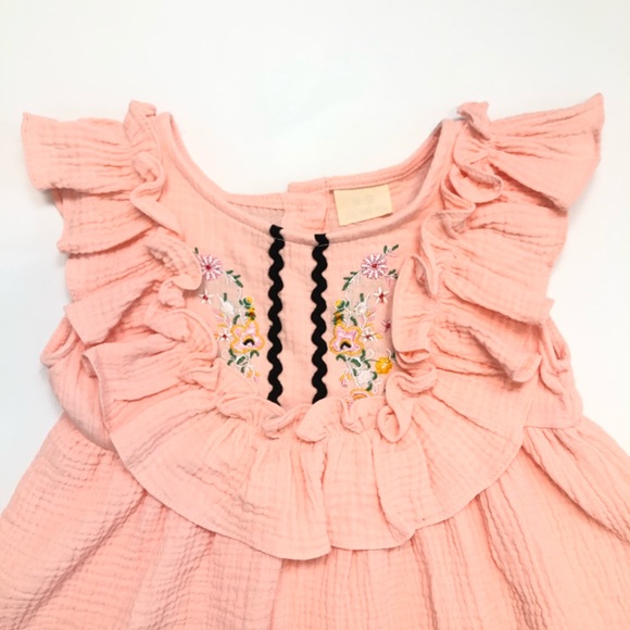 🌸 3T 🌸 Pink Embroidered Sleeveless Ruffle Dress - Picture 3 of 8